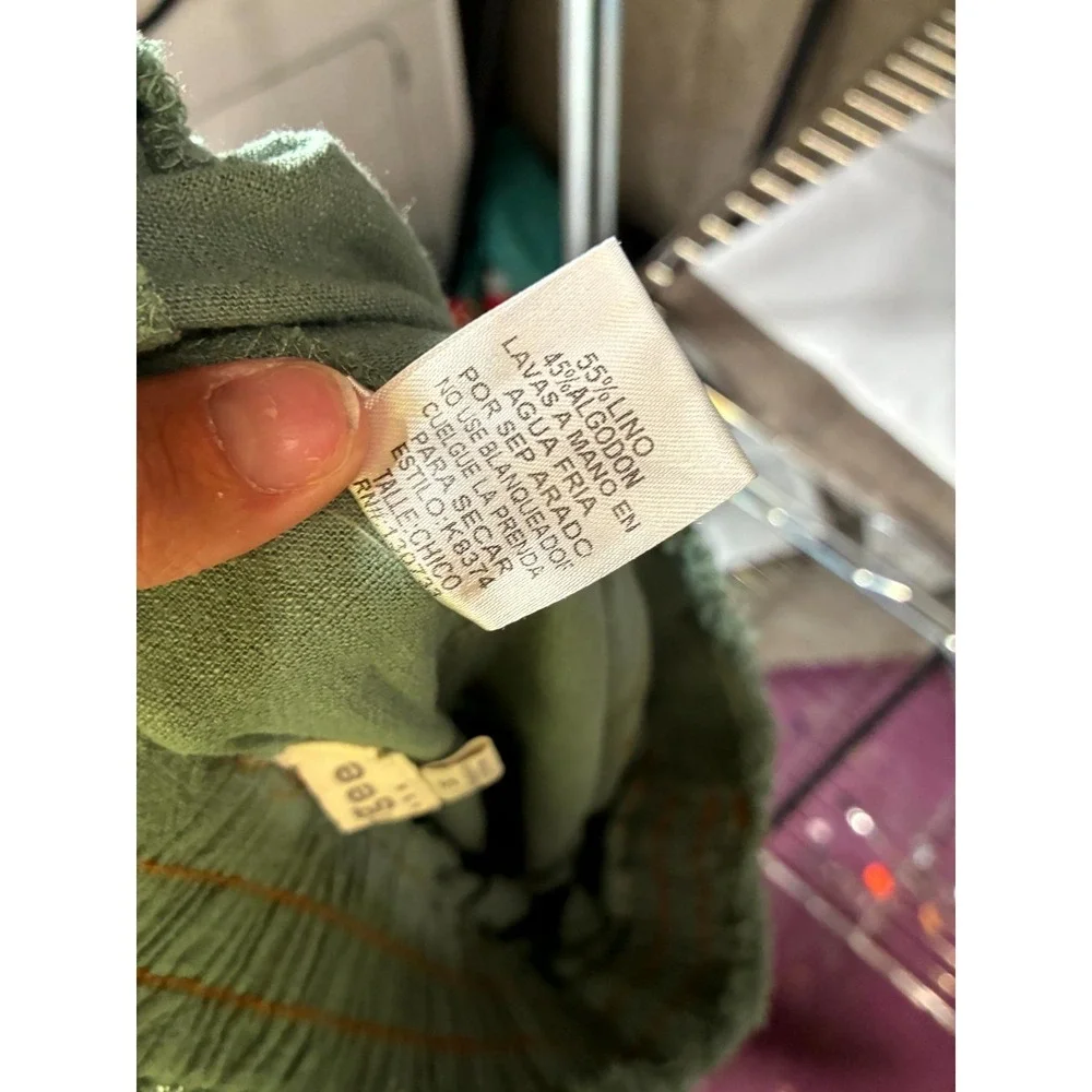 Umgee Linen Blend Cargo Pants Women Small Green Reg Fit Frayed Hem High Waisted